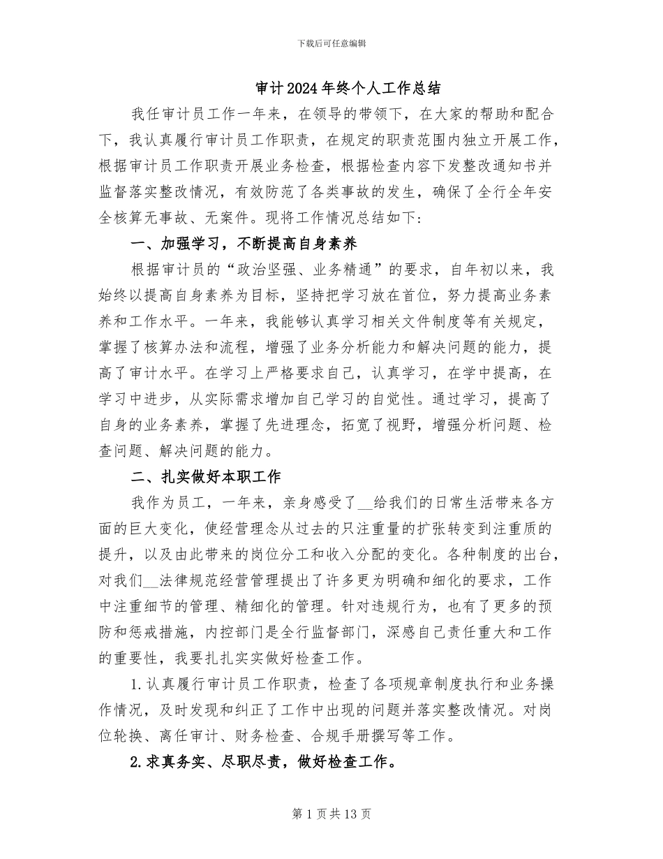 审计2024年终个人工作总结_第1页