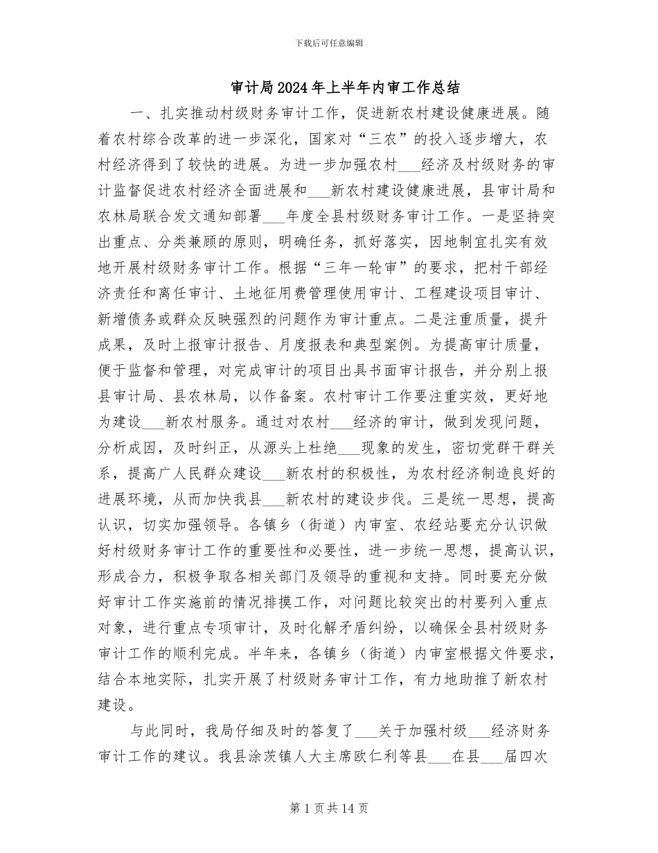 审计局2024年上半年内审工作总结_第1页
