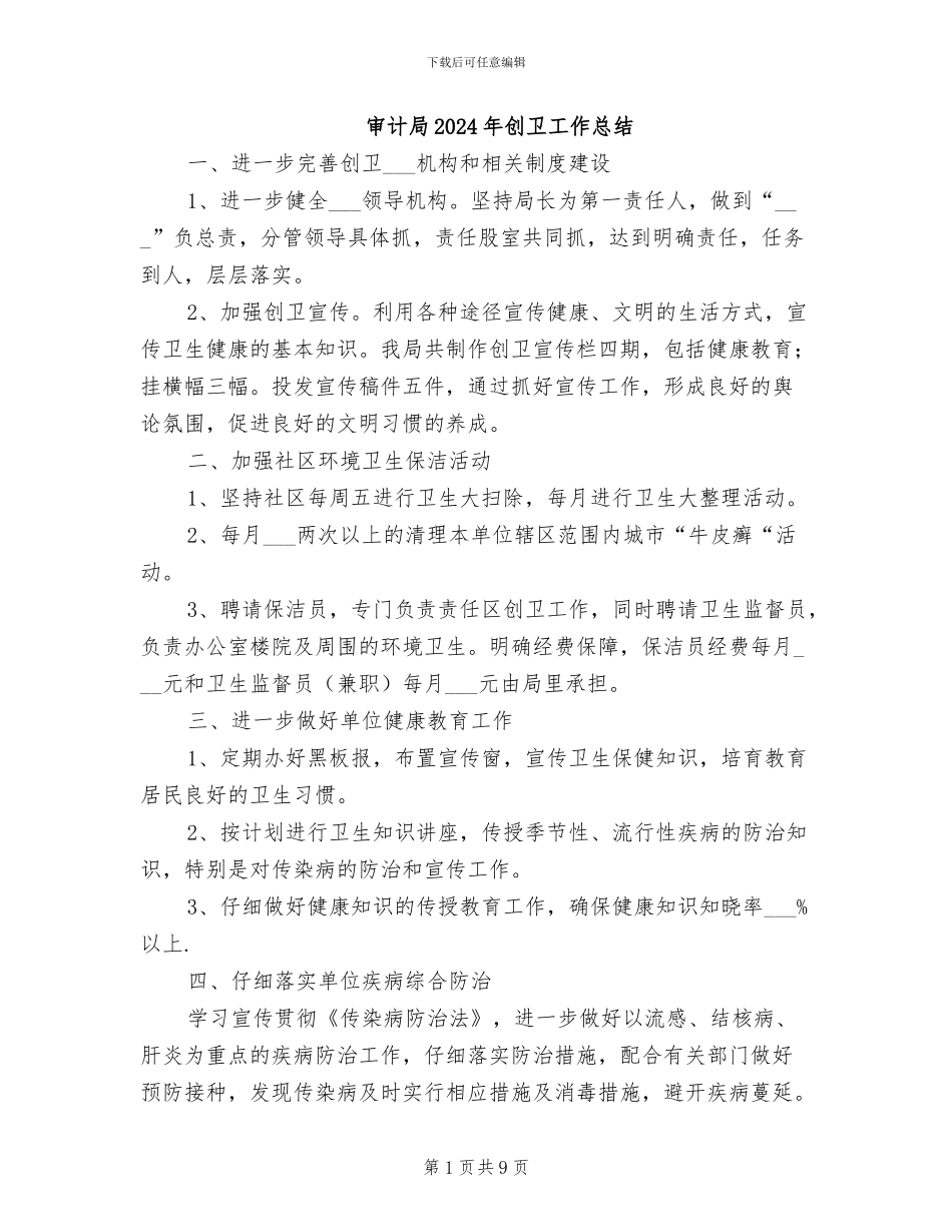 审计局2024年创卫工作总结_第1页