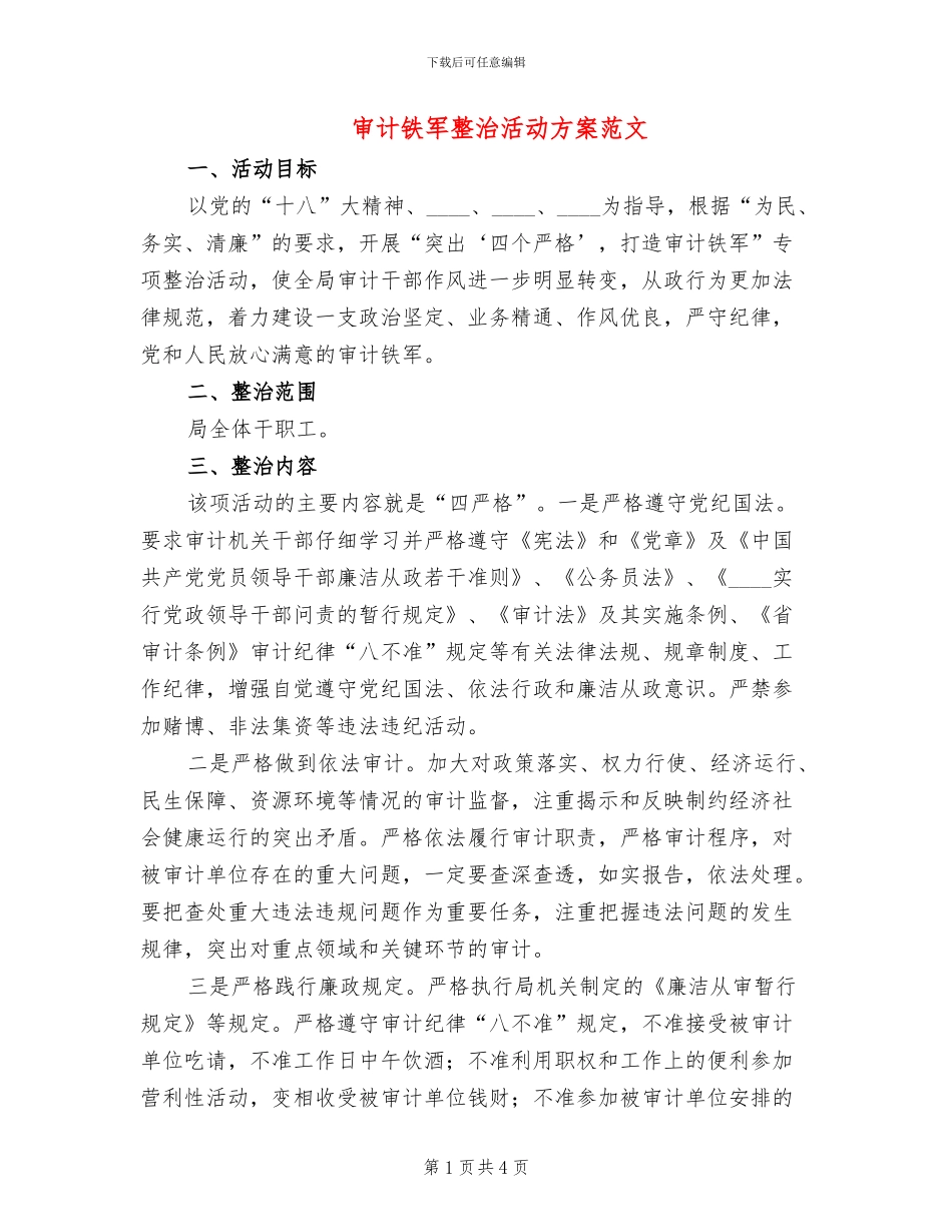 审计铁军整治活动方案范文_第1页