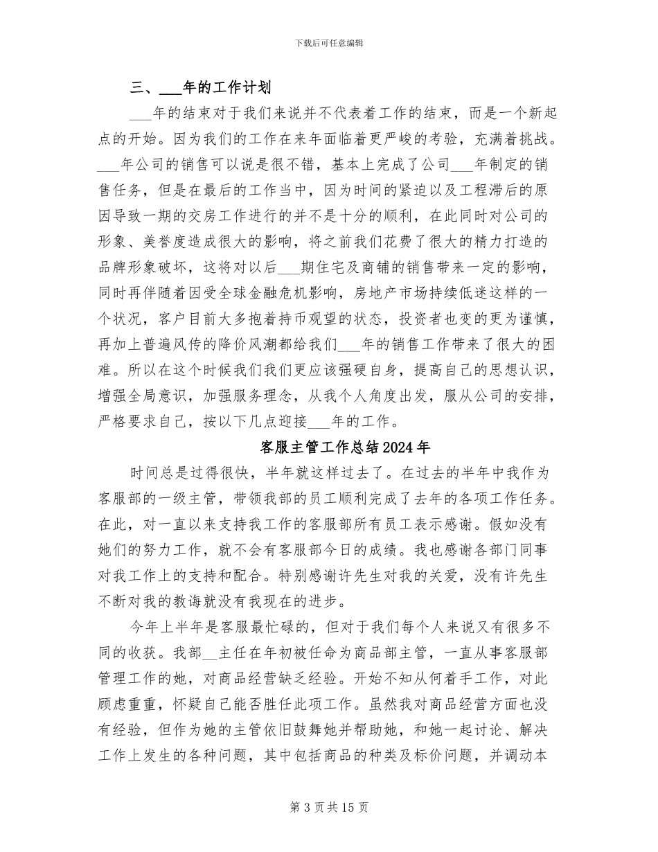 客服主管2024年个人工作总结_第3页