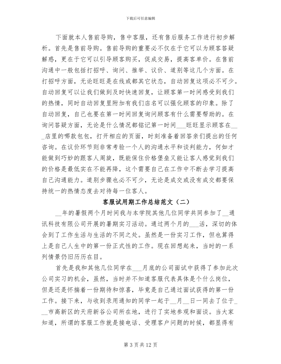 客服试用期个人工作总结2024年_第3页