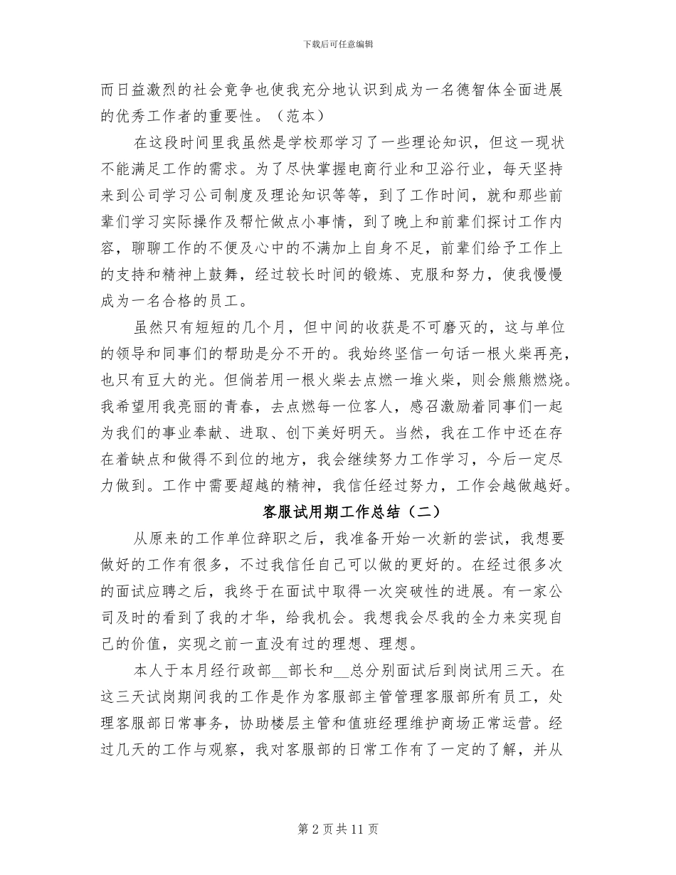 客服试用期工作总结2024年_第2页