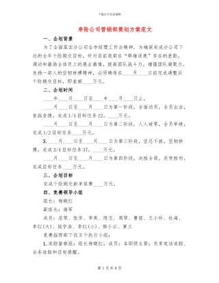 寿险公司营销部策划方案范文