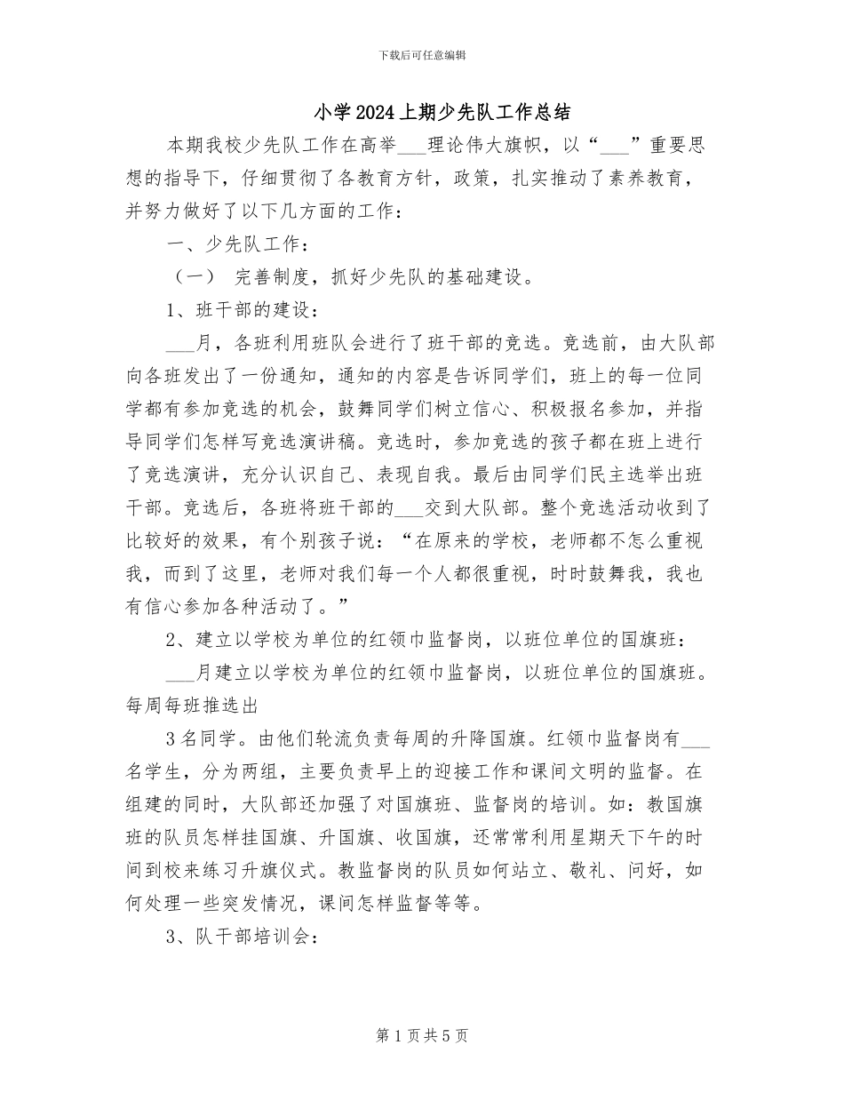 小学2024上期少先队工作总结_第1页