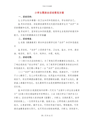 小学主题班会活动策划方案(16篇)