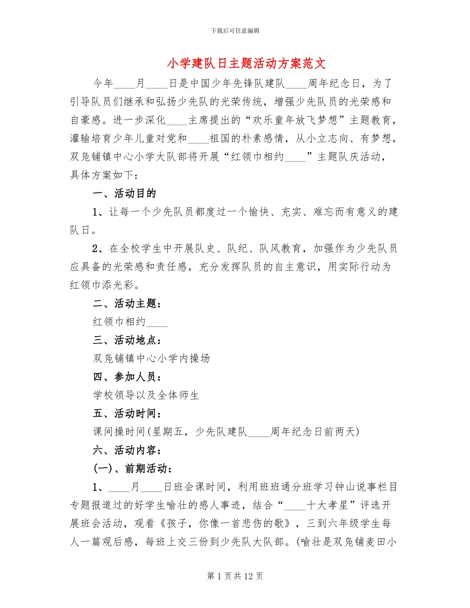 小学建队日主题活动方案范文_第1页