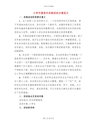 小学开展校外实践活动方案范文