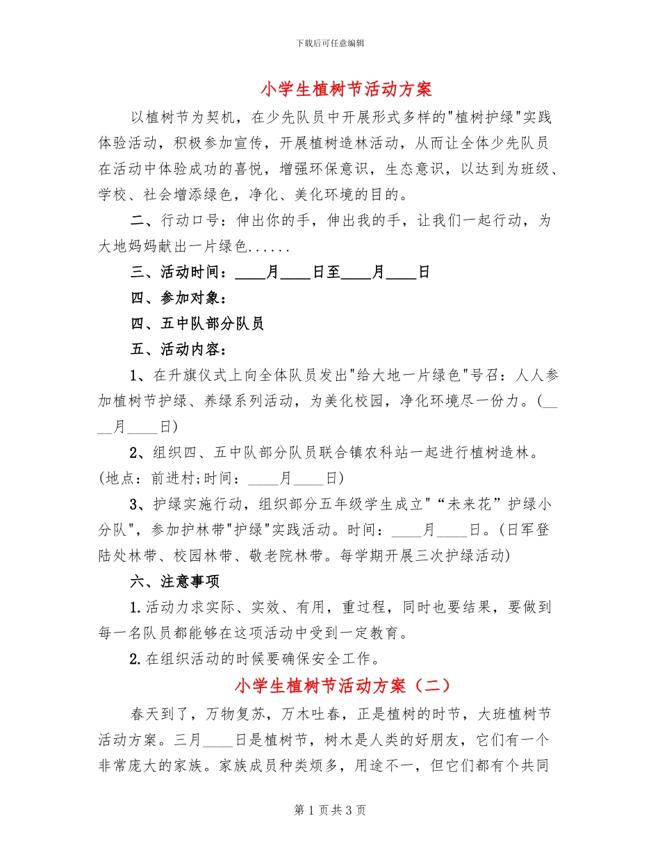 小学生植树节活动方案(2篇)_第1页