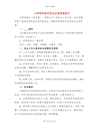 小学研学旅行安全应急预案范文