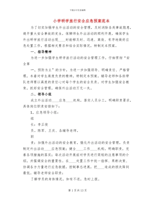 小学研学旅行安全应急预案范本