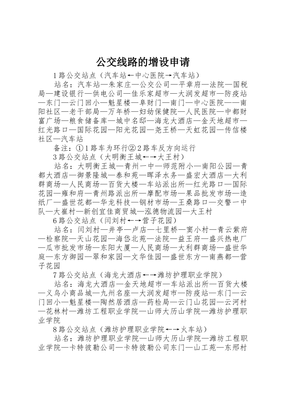 公交线路的增设申请_第1页