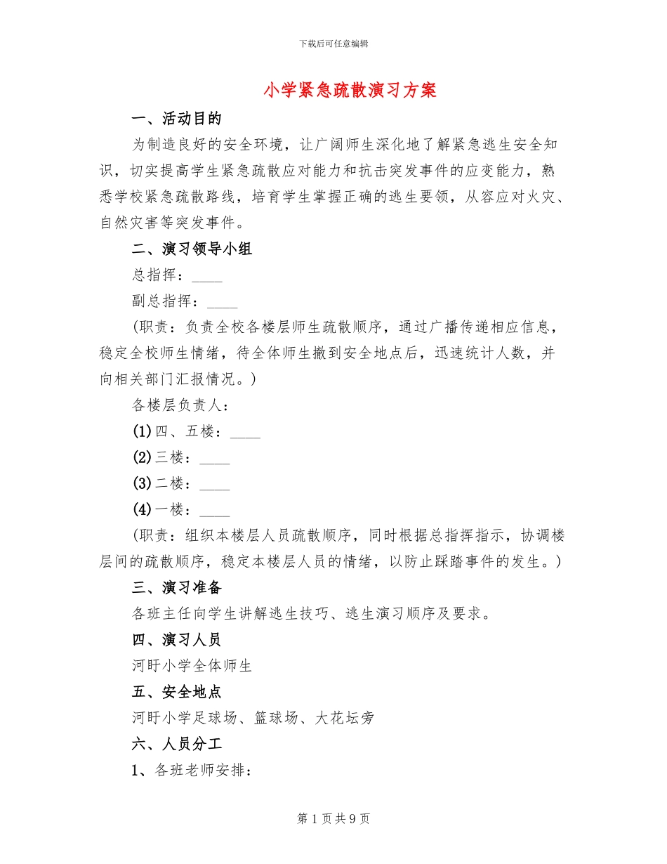 小学紧急疏散演习方案(2篇)_第1页