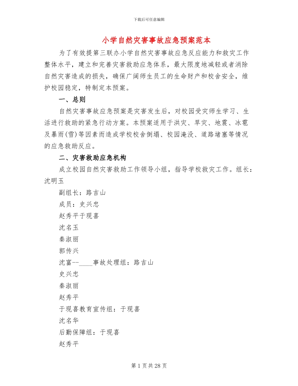 小学自然灾害事故应急预案范本_第1页