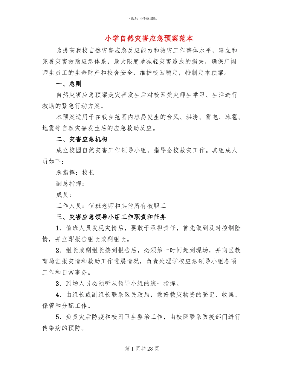 小学自然灾害应急预案范本_第1页