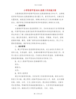 小学防控甲型H1N1流感工作实施方案