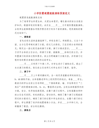 小学防震避震疏散演练预案范文