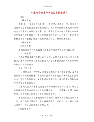小水电安全生产事故应急预案范文