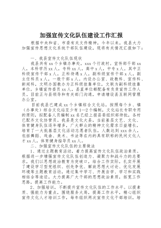 加强宣传文化队伍建设工作汇报
