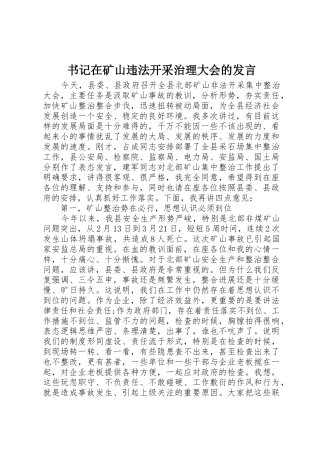 书记在矿山违法开采治理大会的发言
