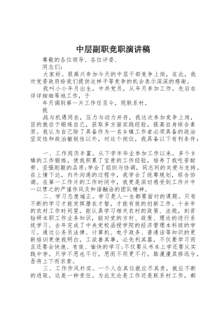 中层副职竞职演讲稿