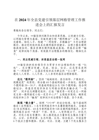 在2024年全县党建引领基层网格管理工作推进会上的汇报发言