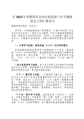 在2024年省属国有企业纪检监察工作专题推进会上的汇报发言