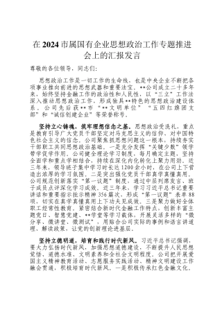 在2024市属国有企业思想政治工作专题推进会上的汇报发言