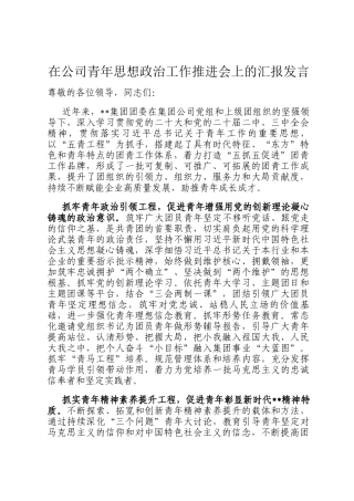 在公司青年思想政治工作推进会上的汇报发言