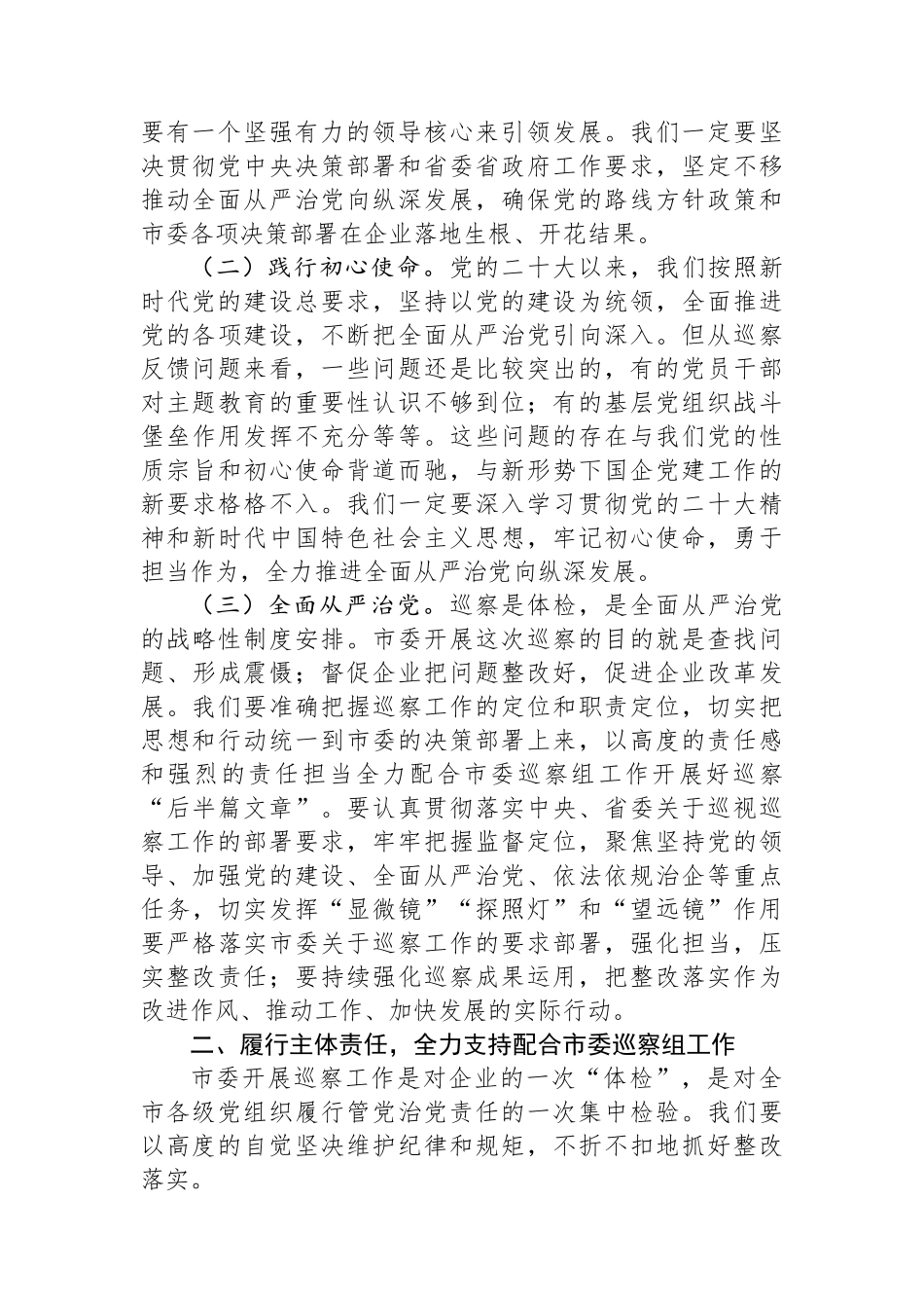 在企业2024年巡视整改反馈意见会上的讲话_第2页