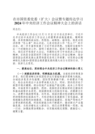 在市国资委党委（扩大）会议暨专题传达学习2024年中央经济工作会议精神大会上的讲话
