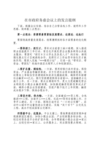 在市政府务虚会议上的发言提纲