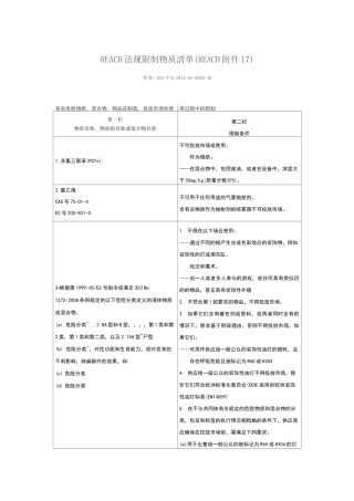 reach法规限制物质清单(reach17)