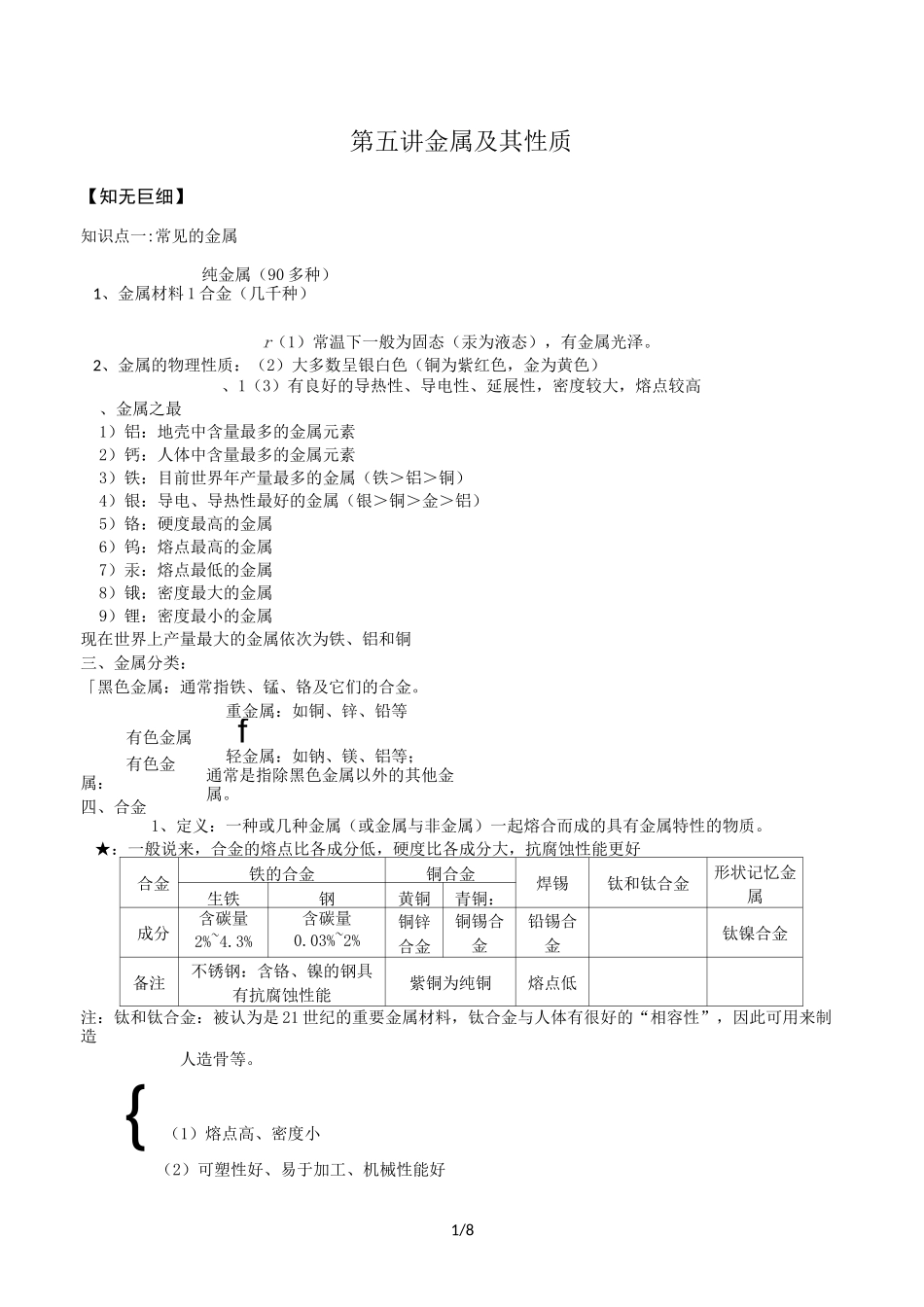 初三化学金属及性质_第1页