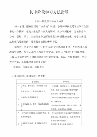 学习指导：初中阶段学习方法指导