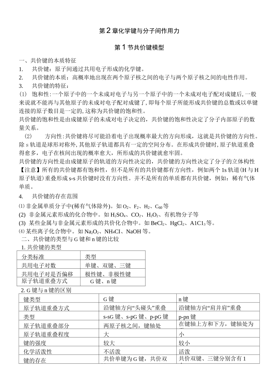 第2章  化学键与分子间作用力 知识点总结_第1页