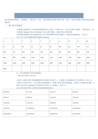 阀门的基本参数