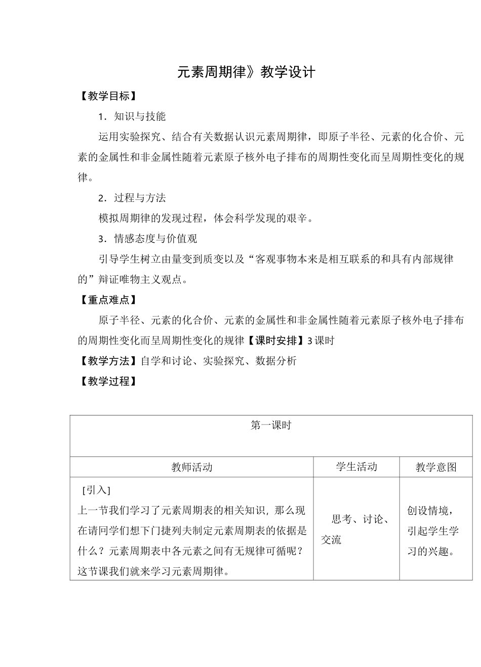 元素周期律教学设计模板_第1页