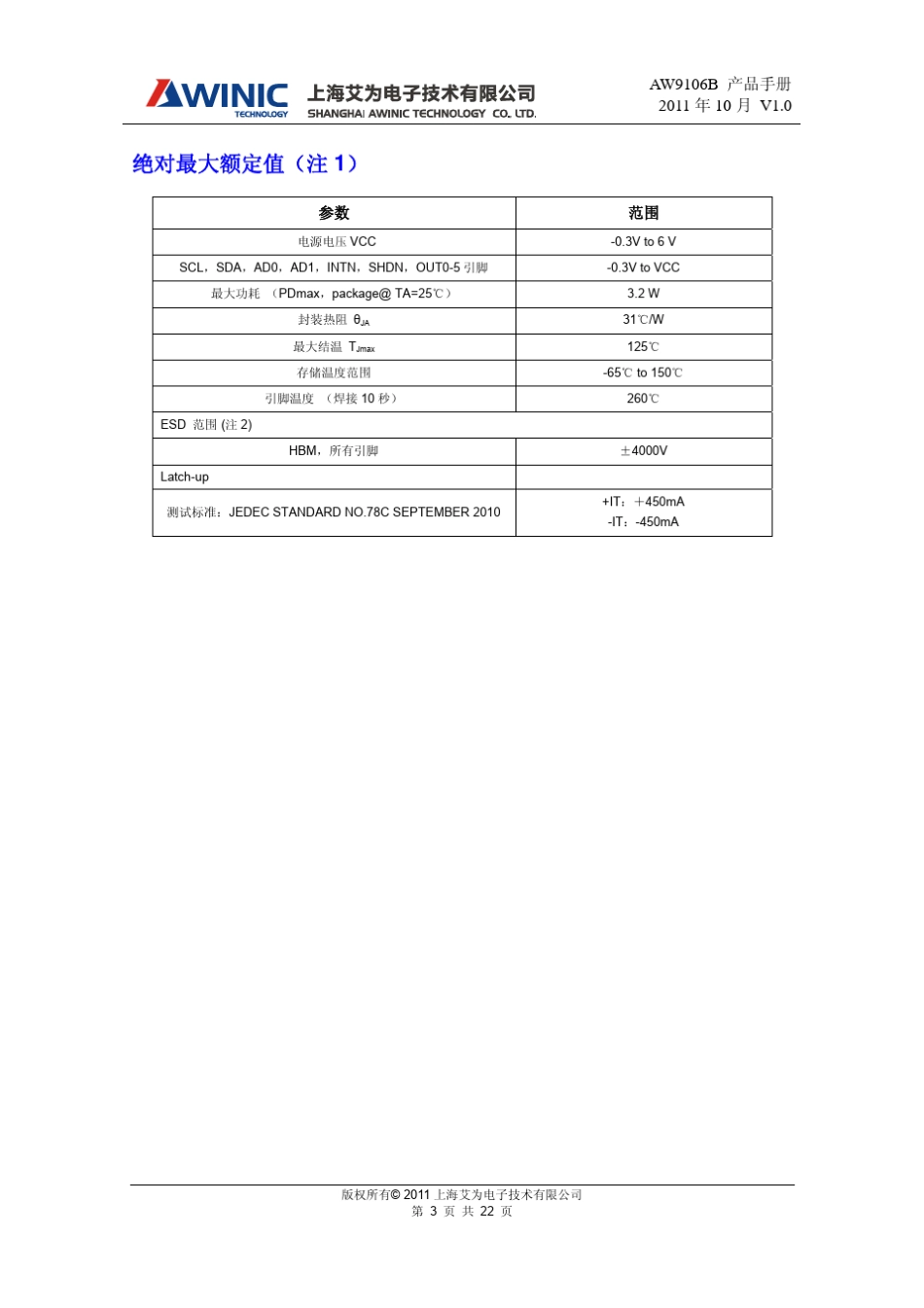 DS_AW9106B_CN_V1.0_IIC接口_可扩展GPIO_6路呼吸灯控制器_第3页