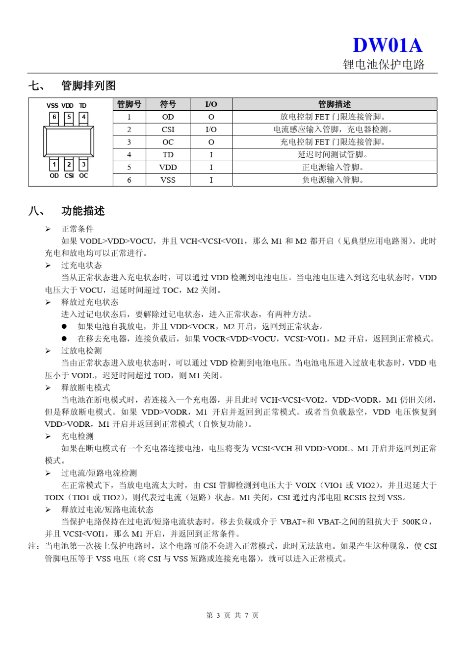 DW01A(锂电池保护IC)规格书_第3页