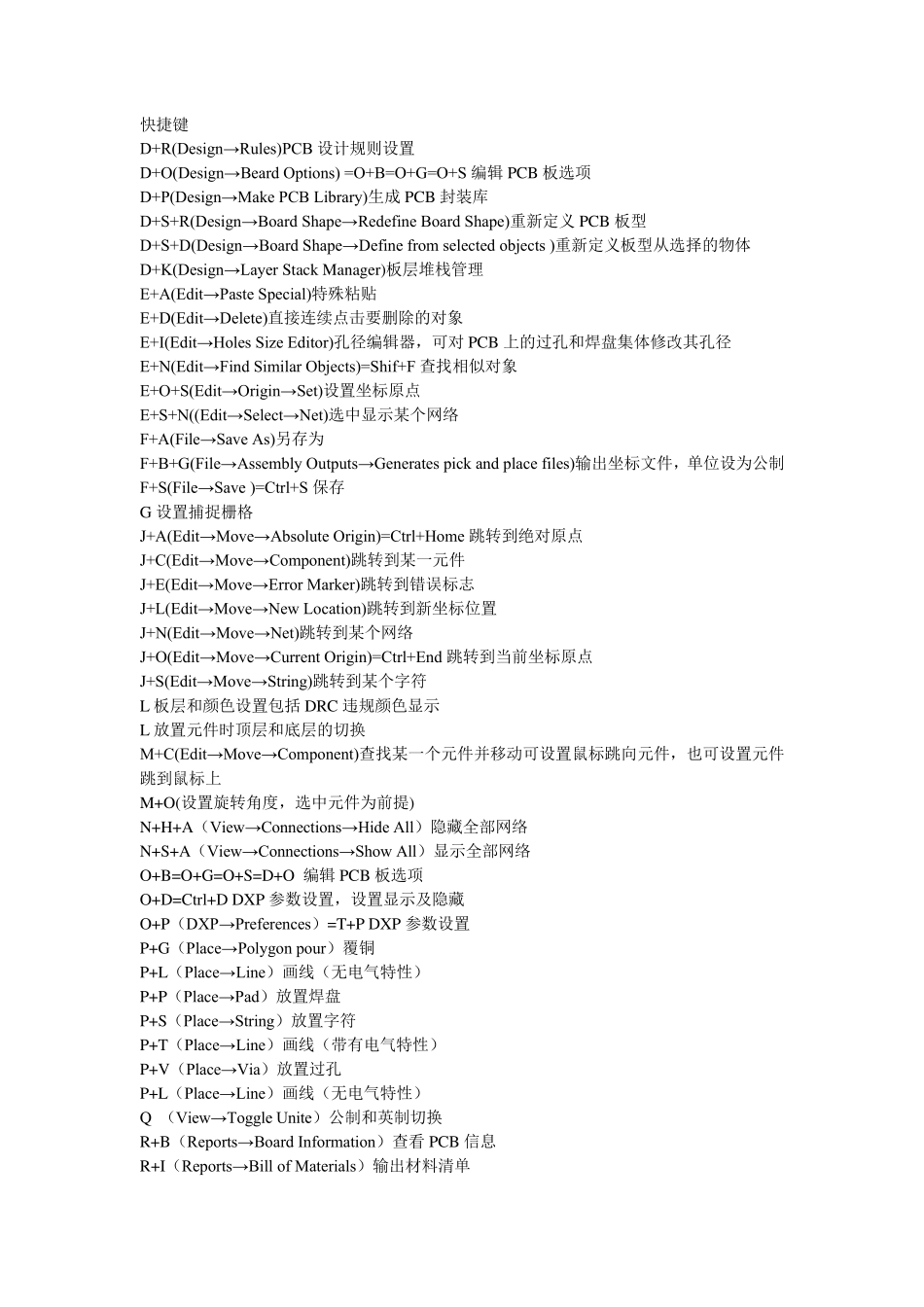 DXP常用快捷键大全_第1页