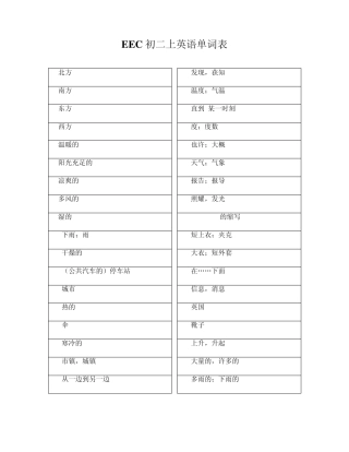 EEC初二上英语单词表