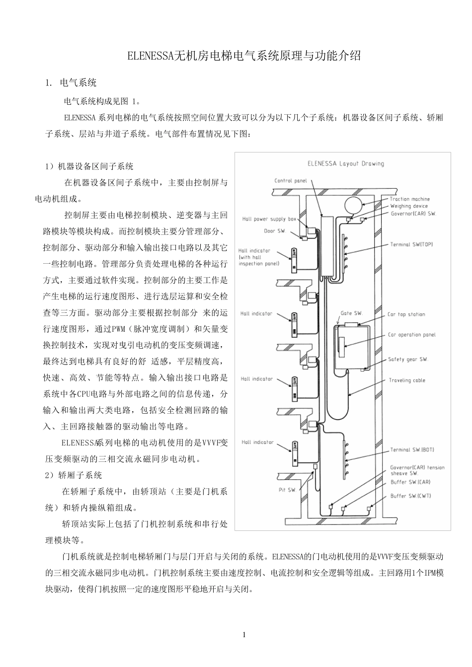 ELENESSA无机房电梯电气系统原理与功能介绍_第1页