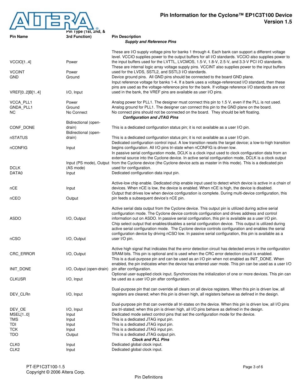 EP1C3T100引脚功能说明_第3页