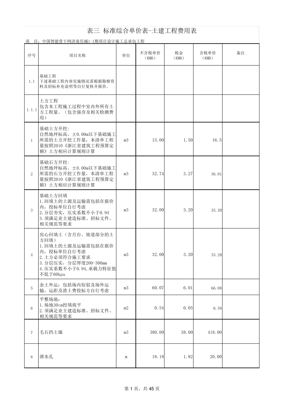 EPC工程标准综合单价表_第1页