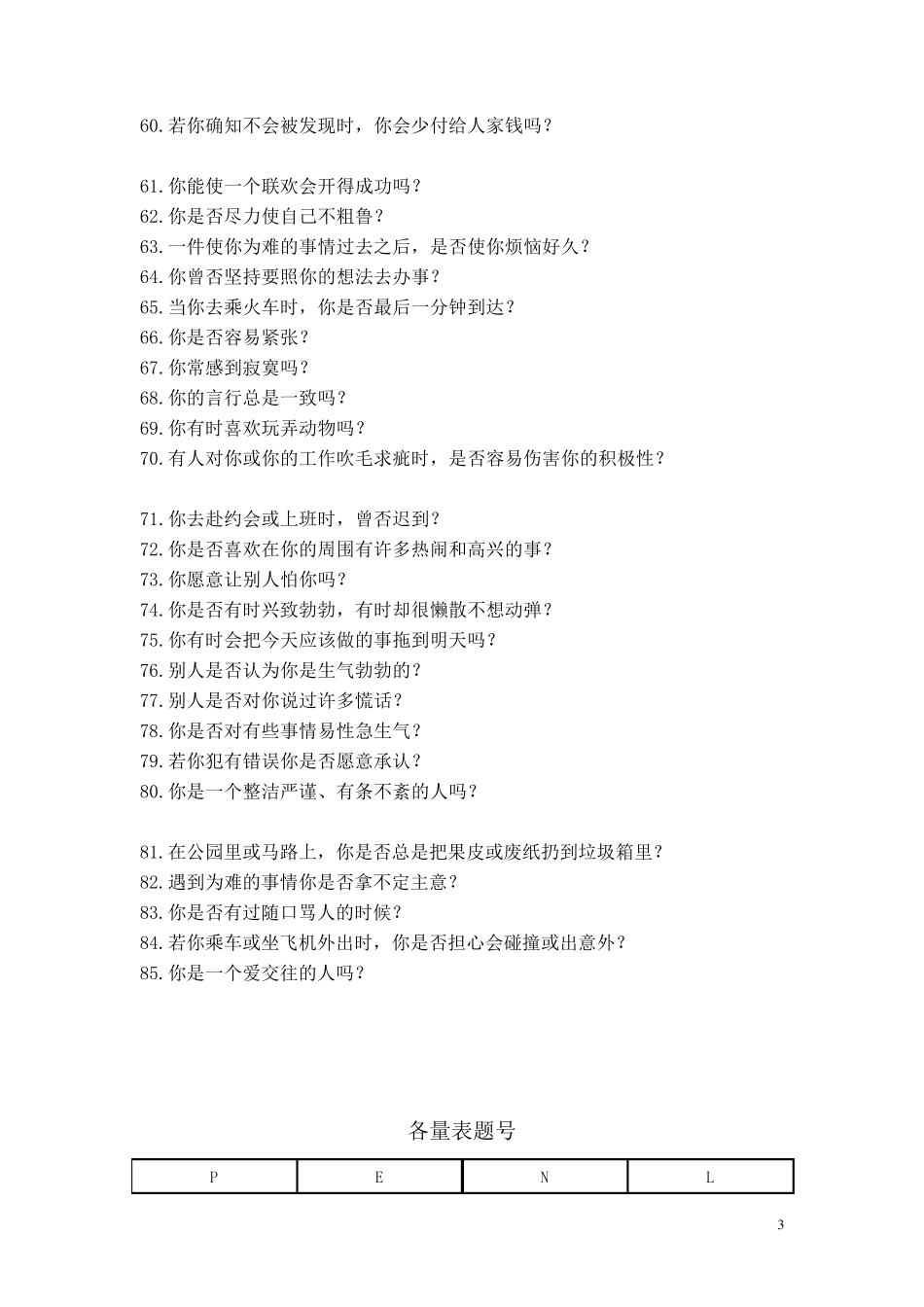 EPQ人格测试85(计分表+常模分)_第3页