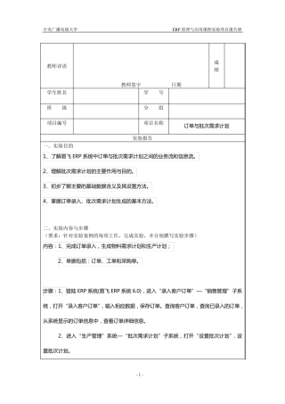 ERP实验1“订单与批次需求计划”_报告