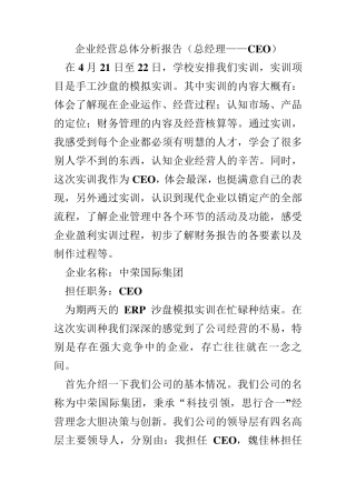 erp沙盘模拟ceo报告