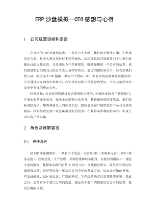 ERP沙盘模拟—CEO感想与心得