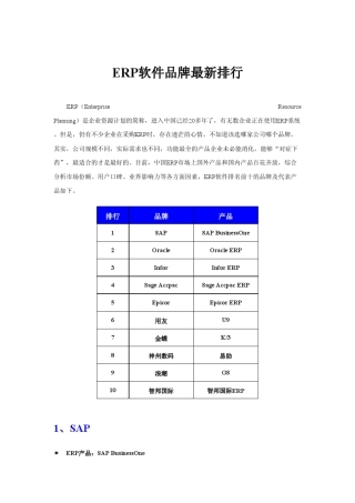 ERP软件品牌最新排行